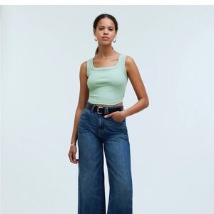 Madewell Green Ribbed Crop Tank Top